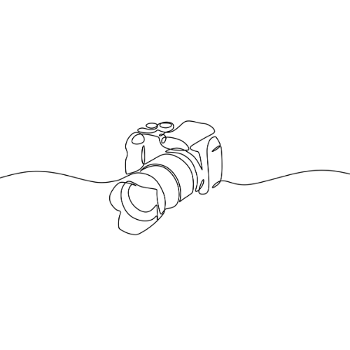 Minimalist line drawing of a DSLR camera