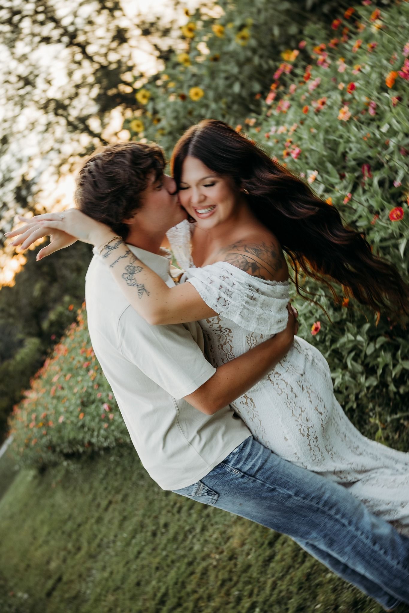 engagement session located at the zinnia field in evansville in