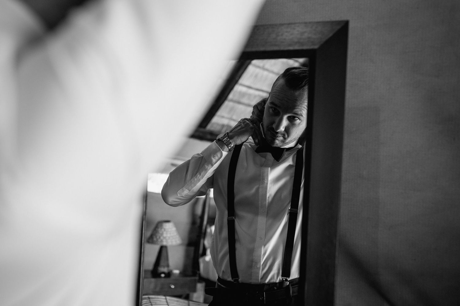 Artistic black and white close-up shots showing preparation moments.