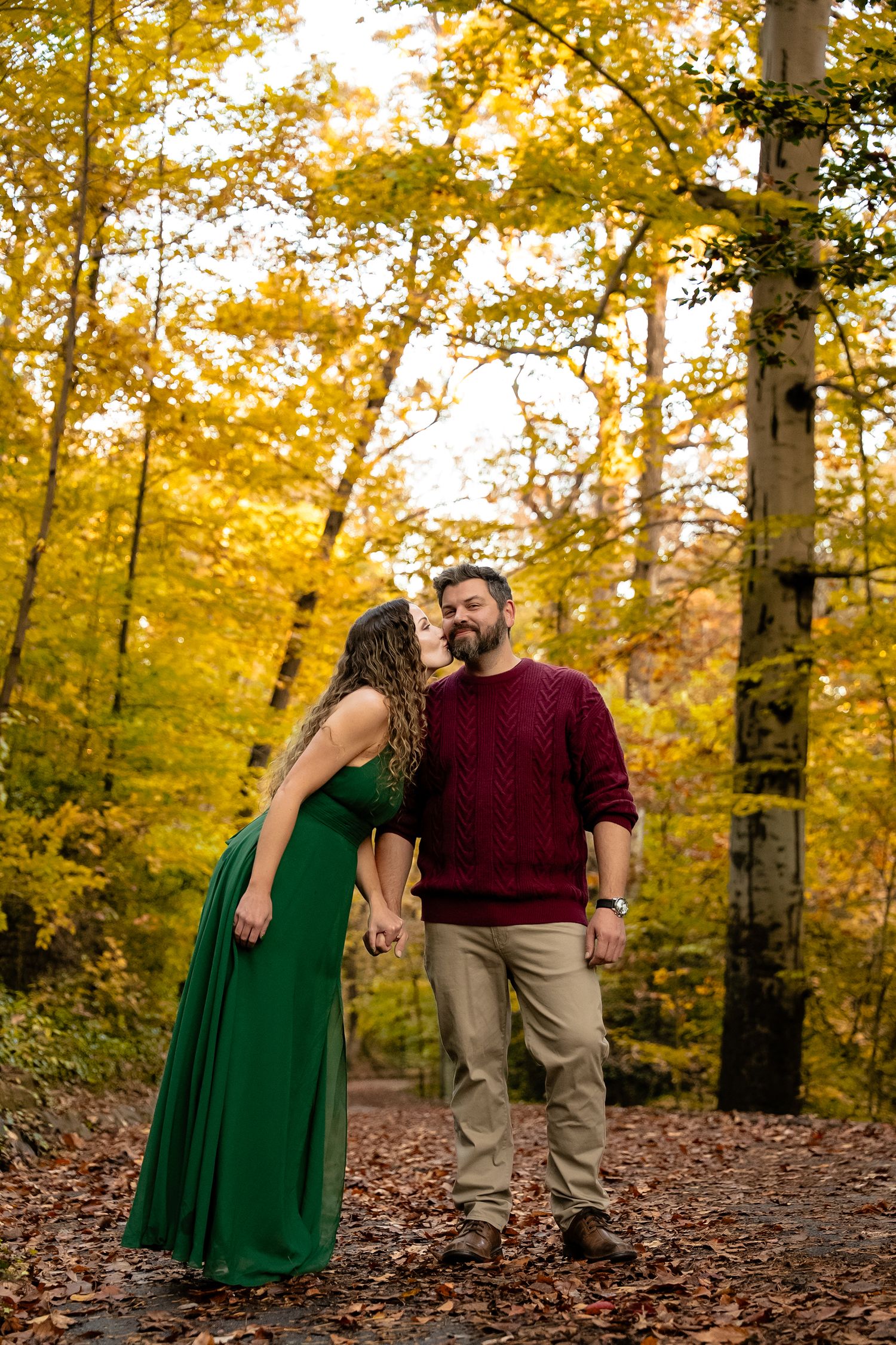 Fall engagement session with Virginia fall foliage in a forest photo shoot classic modern fantasy aesthetic