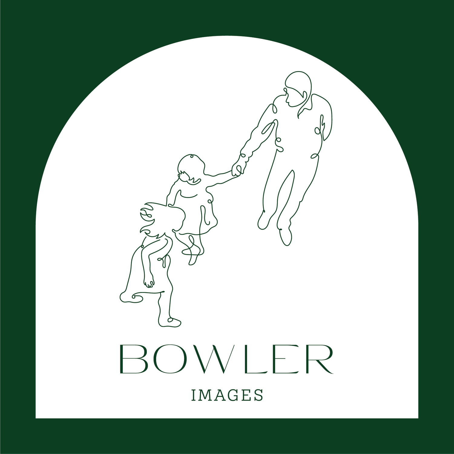 Bowler Images LBGTQ+ Photographer Logo featuring line drawing of dad with daughters dancing