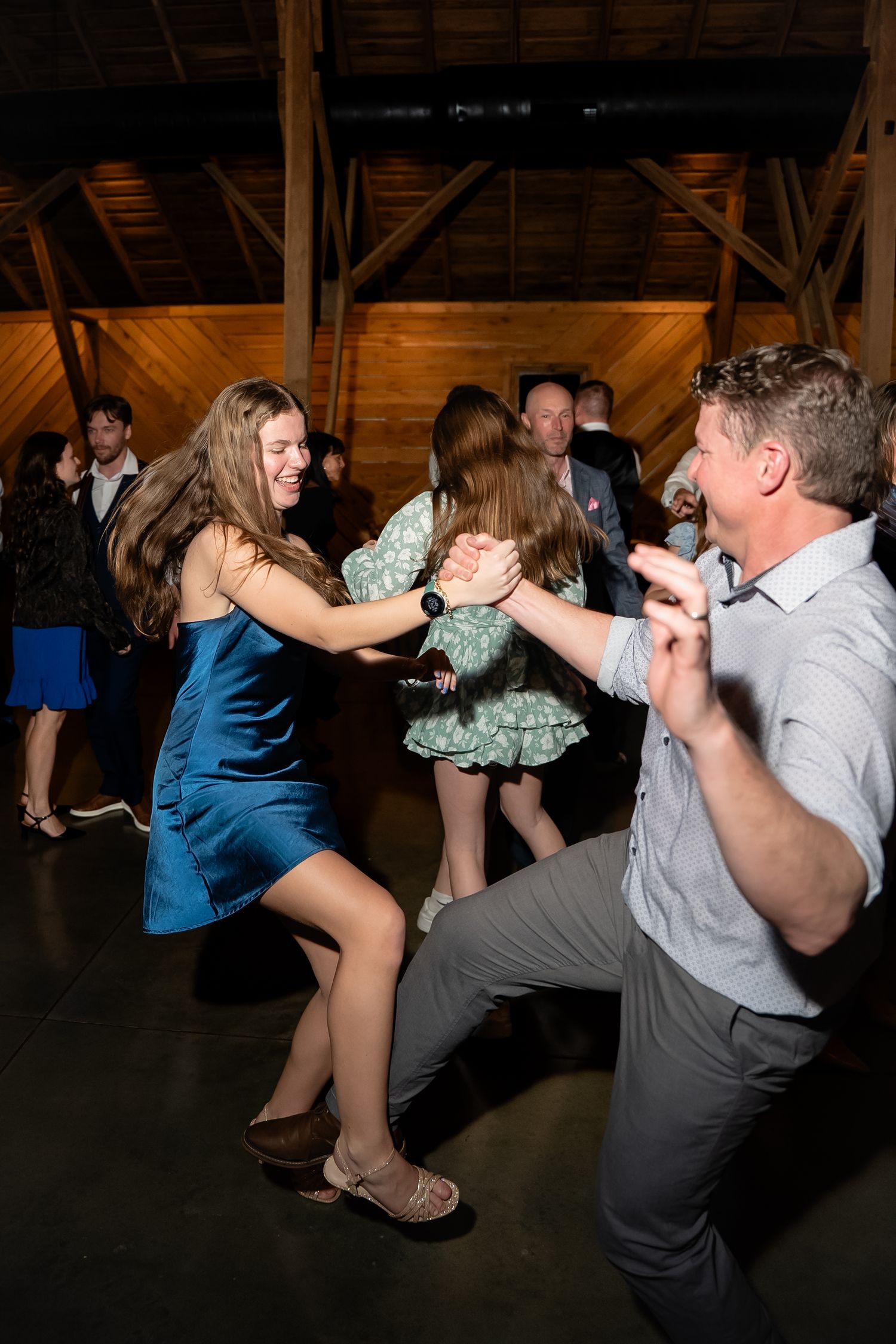 Groom's niece and her dad dance together at the reception of a wedding in the Shenandoah Valley Virginia