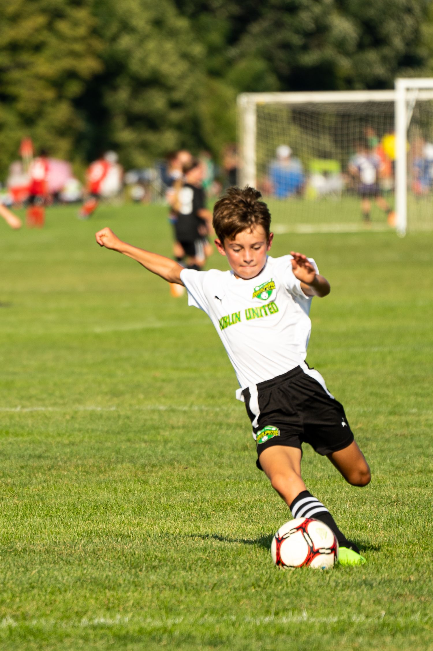 soccer player taking a shot on goal