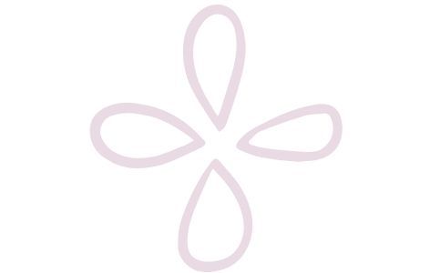 Minimalist pink hand-drawn four-petal flower with teardrop-shaped petals.