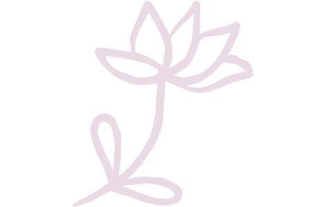 Elegant pink hand-drawn lotus flower with a curling stem illustration.