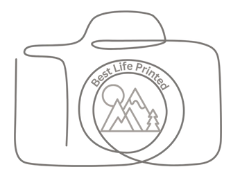 Best Life Printed photography logo inside camera outline illustration.
