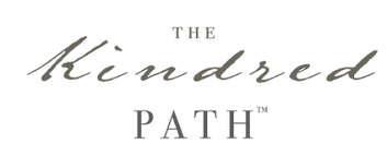 The Kindred Path elegant script logo in gray on white background.