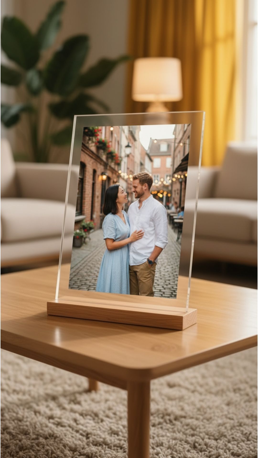 Photo prints and a photo book displayed on a wooden table, showcasing ways to print and preserve professional photographs.