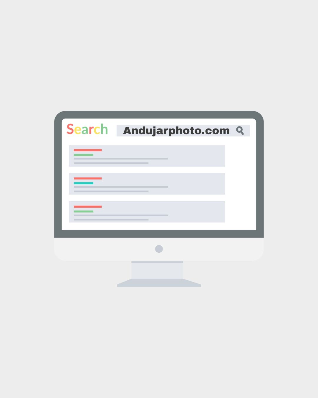 A computer screen displaying search results for Andujarphoto.com with a minimalist gray background.