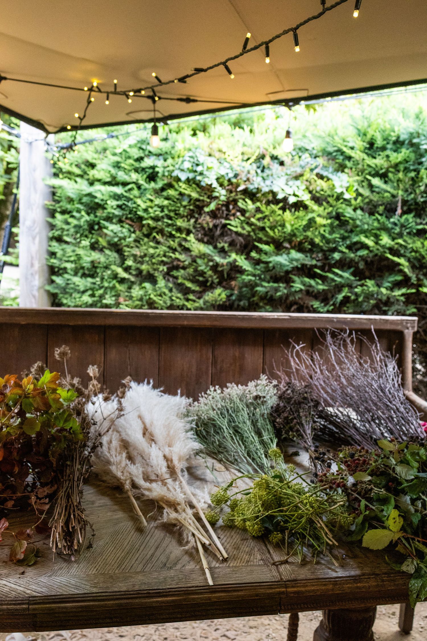 Autumn foliage and flowers at a Hampshire wreath-making workshop