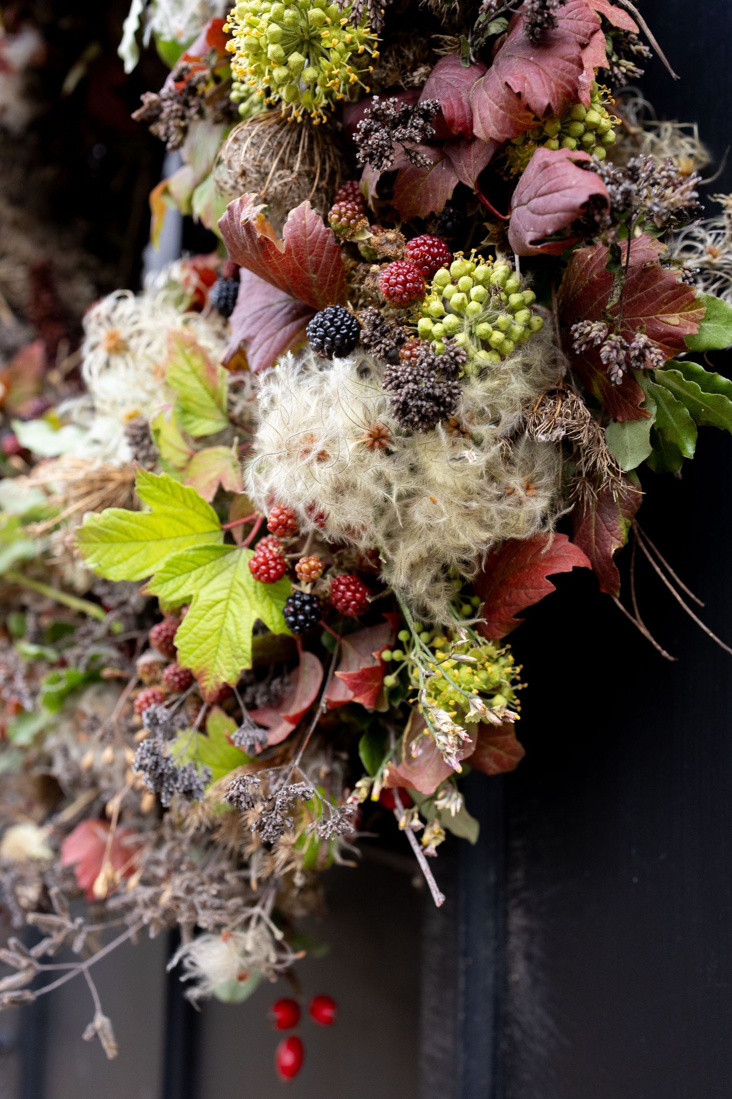 Autumn foliage and flowers at a Hampshire wreath-making workshop