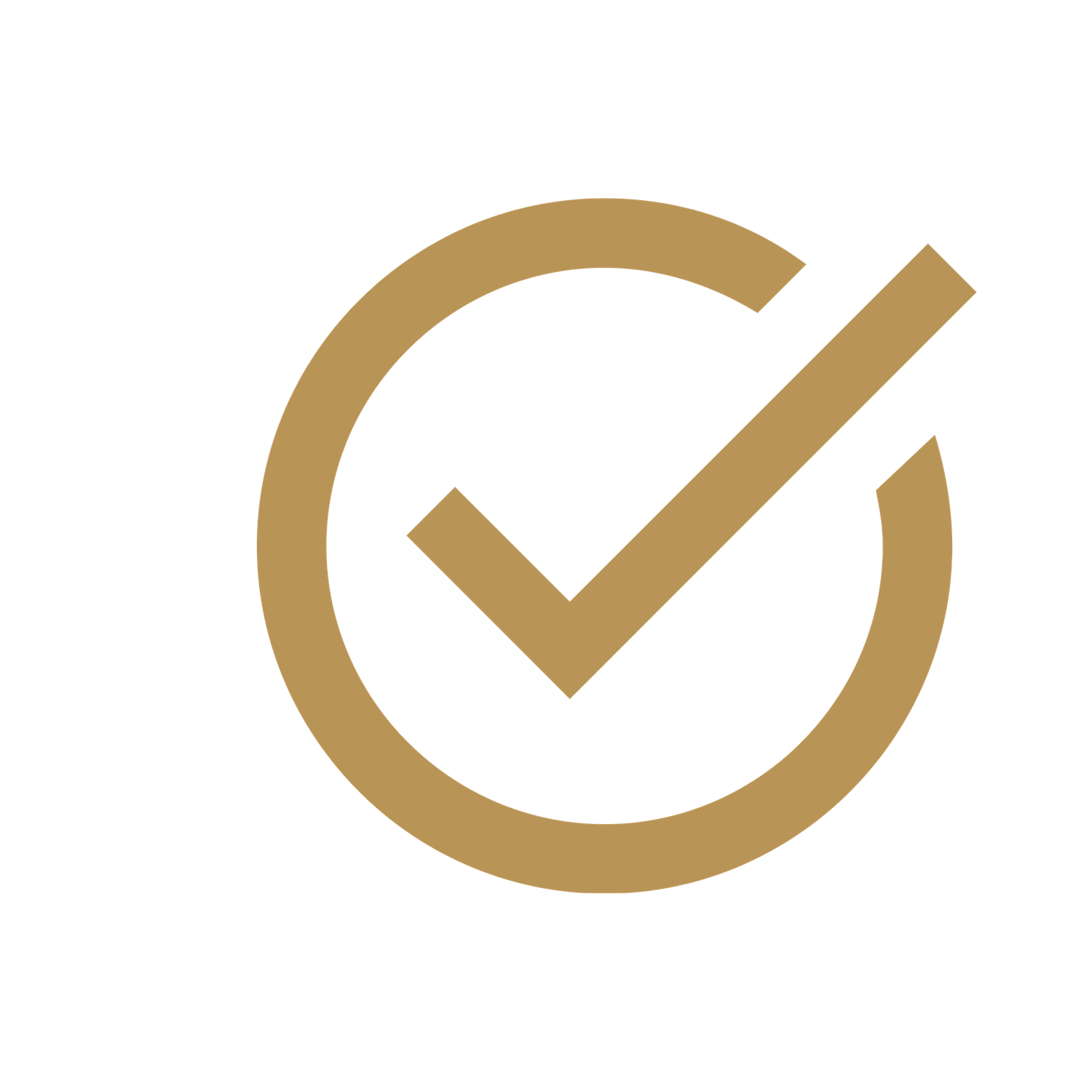 Gold checkmark inside a circular border icon representing approval, verification, or task completion on white background.