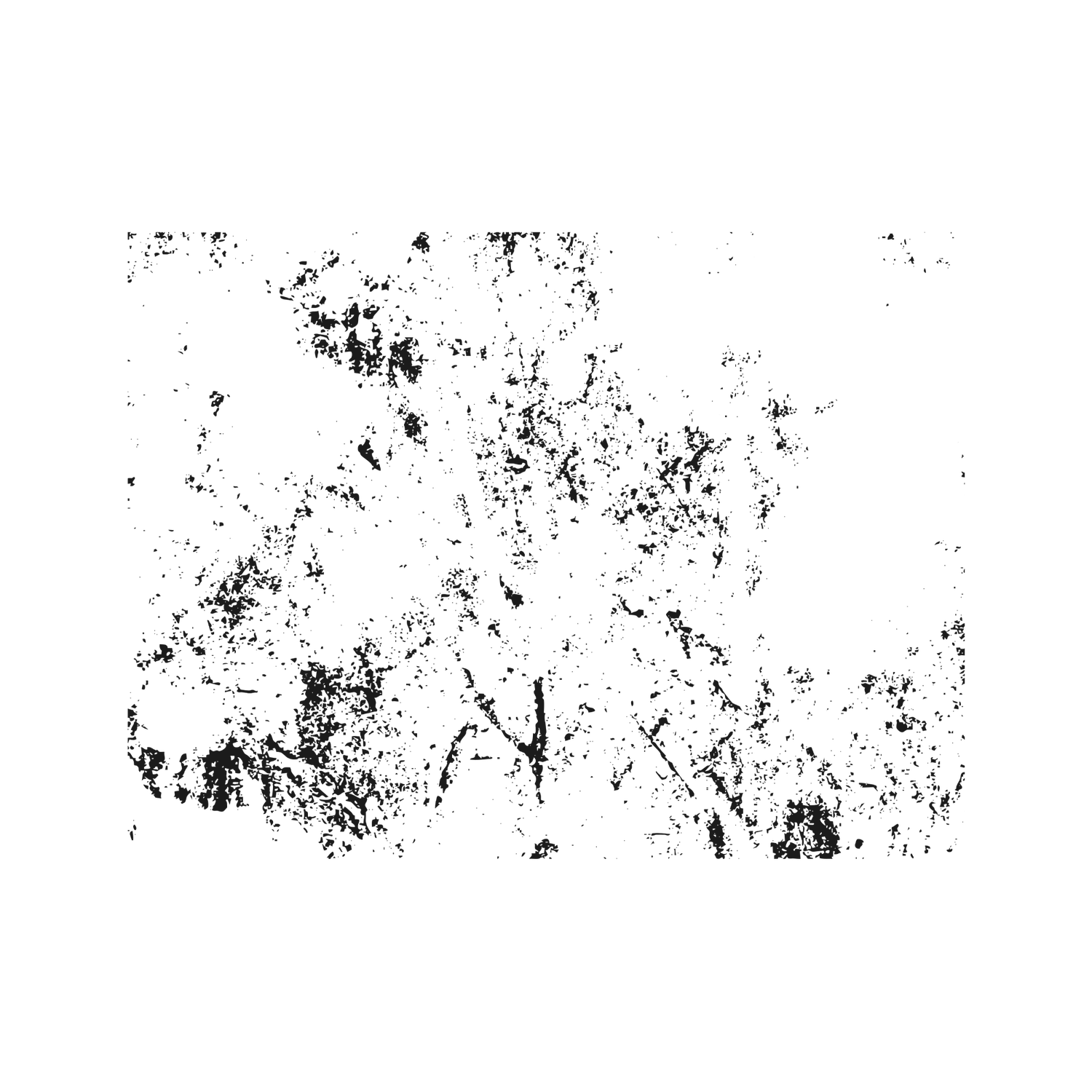Black and white grunge texture overlay with distressed splatter marks and scratches for vintage design backgrounds.