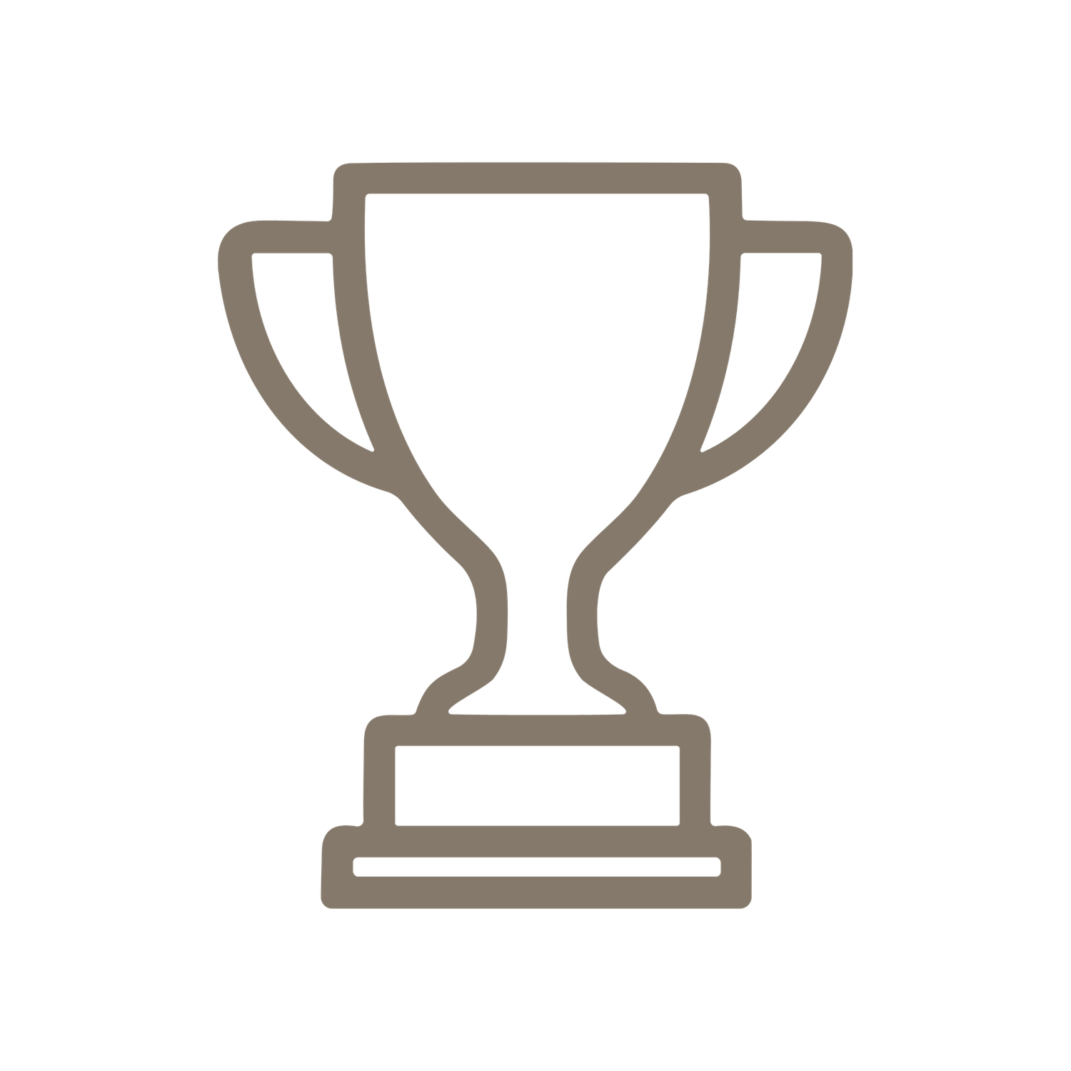 Elegant taupe outlined trophy cup icon symbolizing victory, achievement, and championship success.
