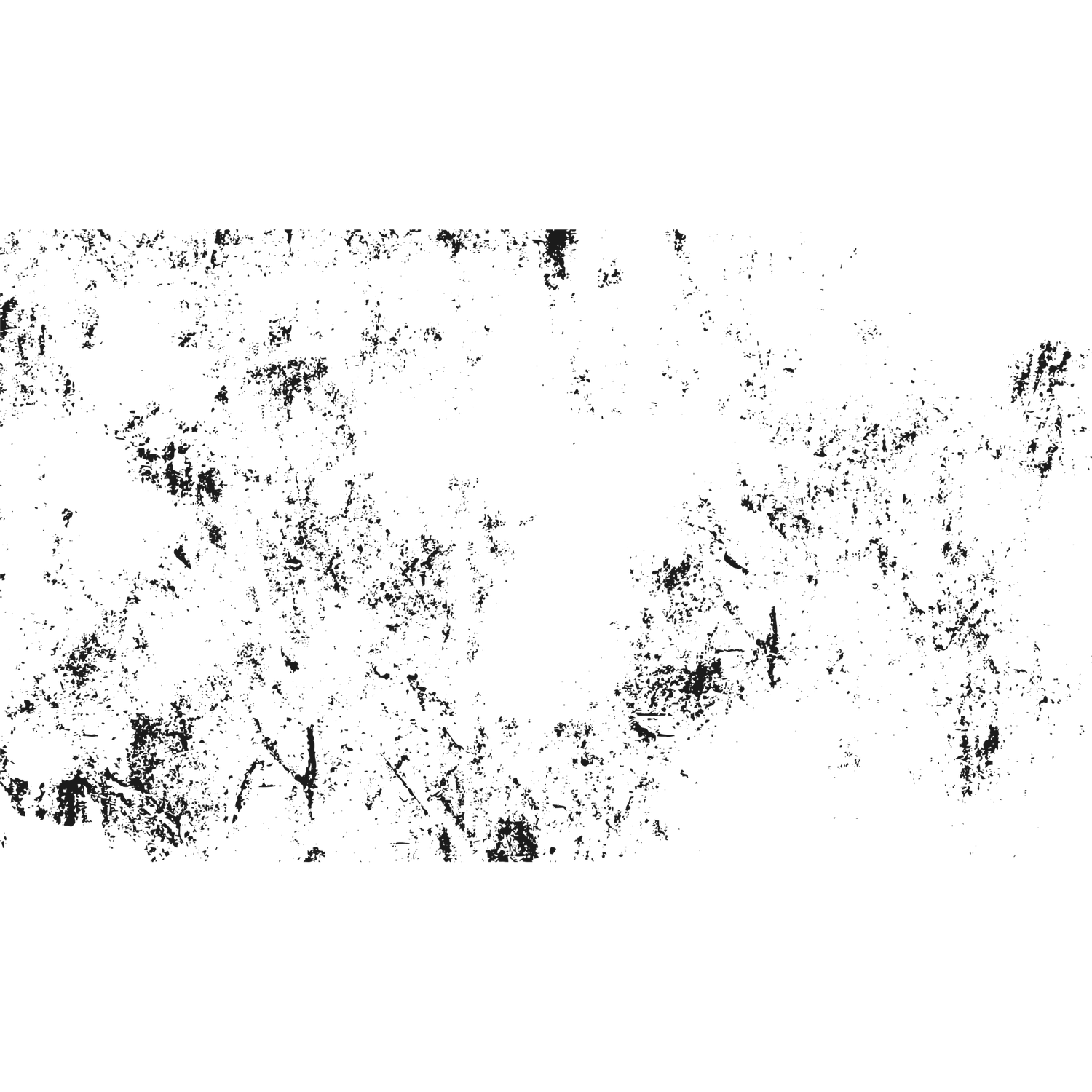 Black and white grunge texture overlay with scattered ink splatters and distressed marks on a white background.