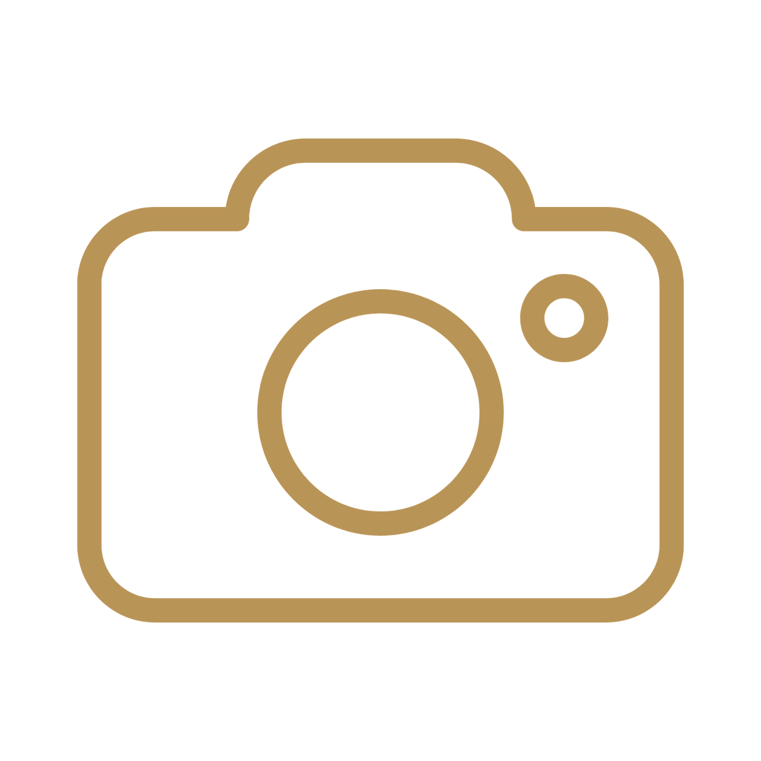 Gold outline camera icon on white background for photography themes.