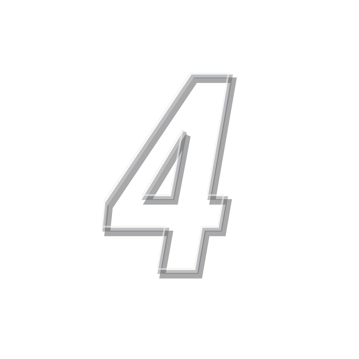 Bold outlined number 4 in gray and white on a clean white background.