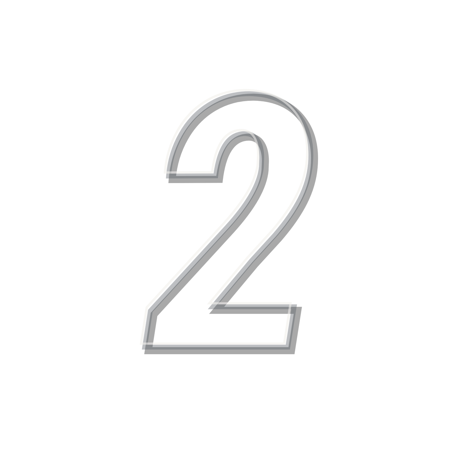 Outlined number two in gray sport jersey font style on white background.