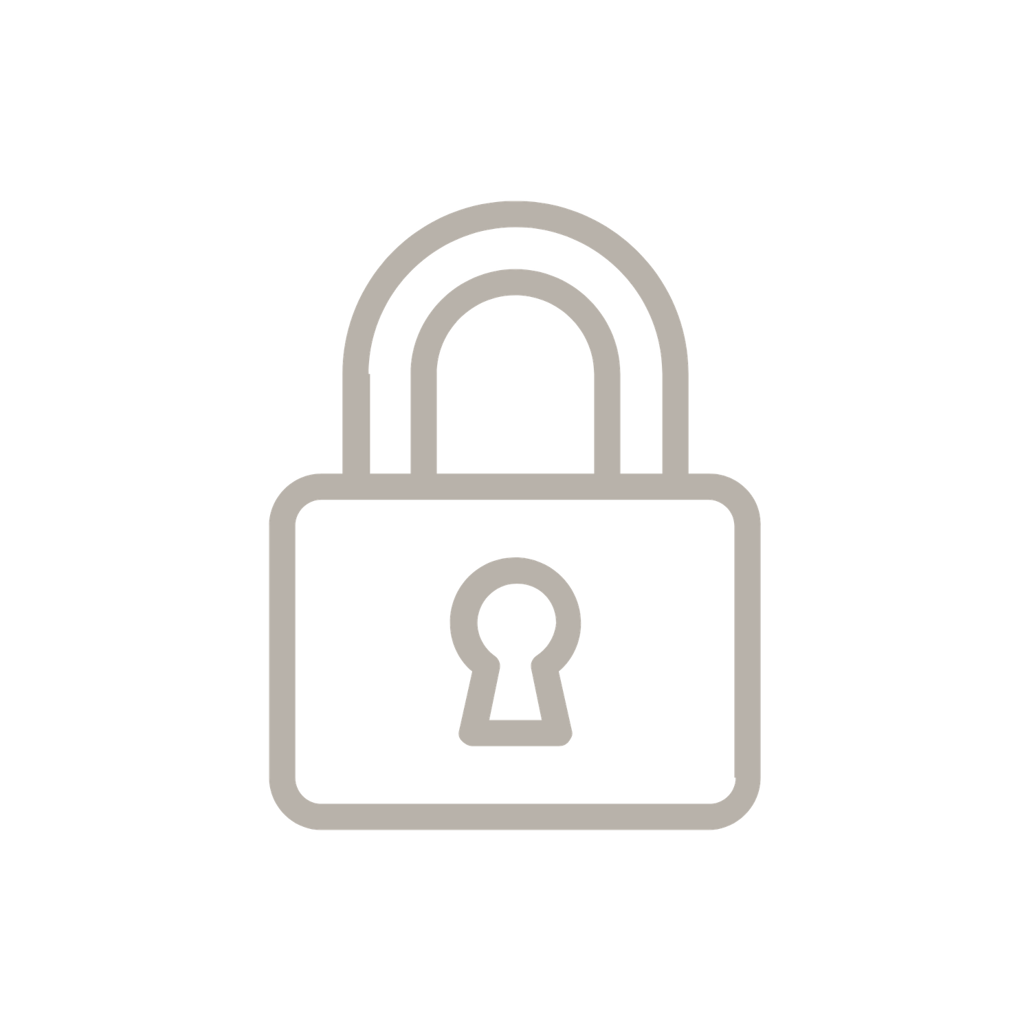 Simple gray padlock icon with keyhole on a clean white square background.