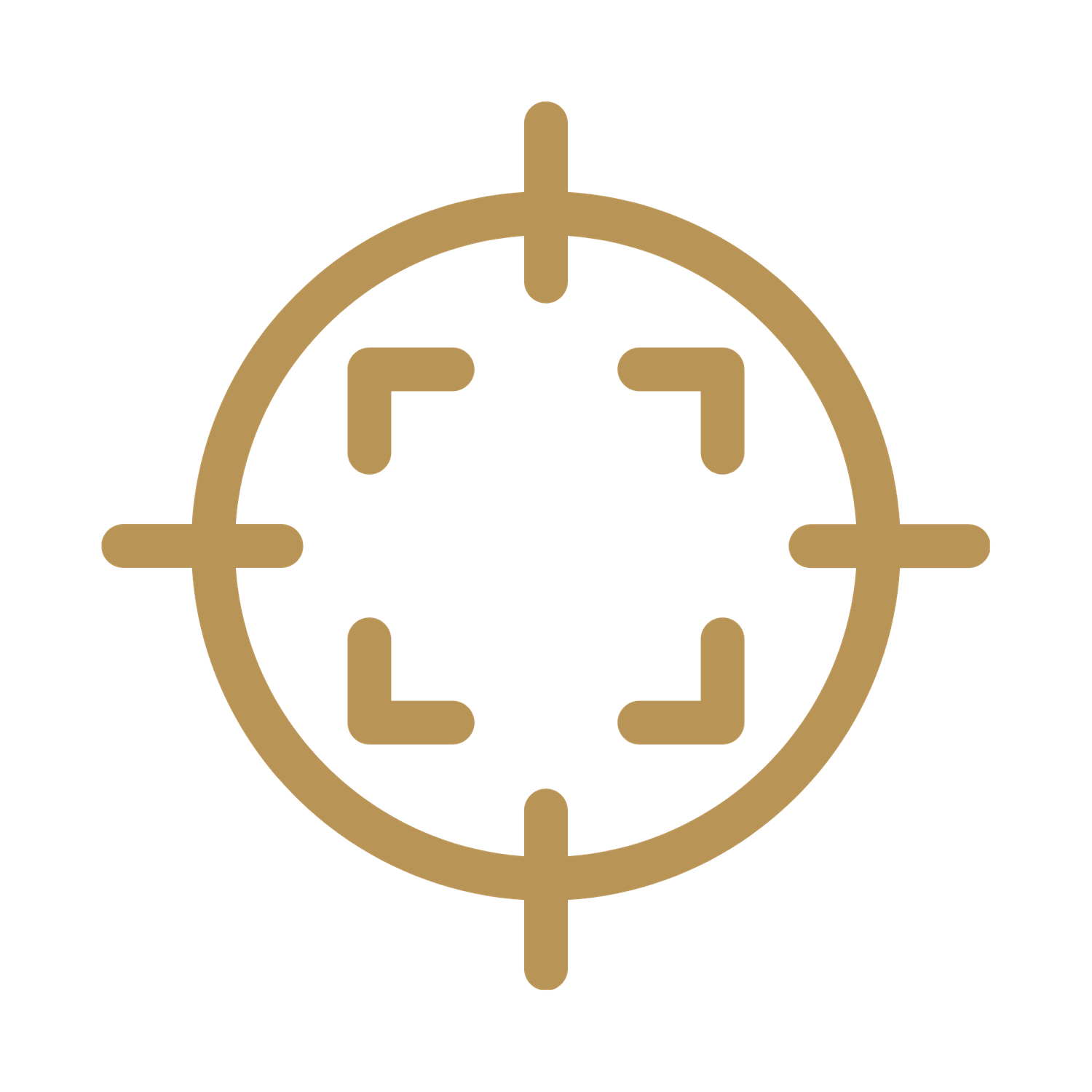 Gold crosshair target reticle icon on white background.