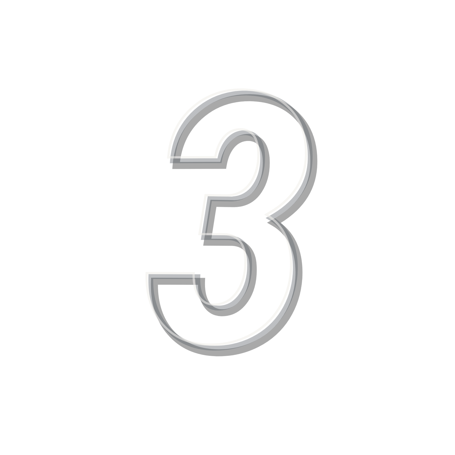 Outlined number three in gray sport jersey font style on white background.