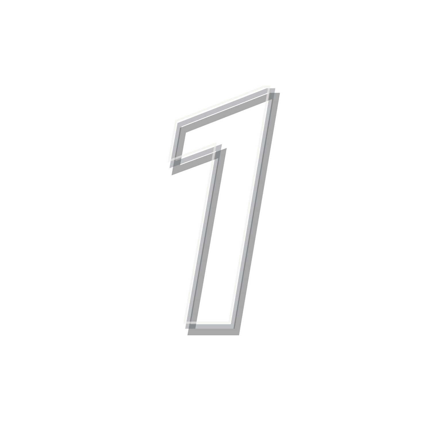 Outlined number one in gray sport jersey font style on white background.