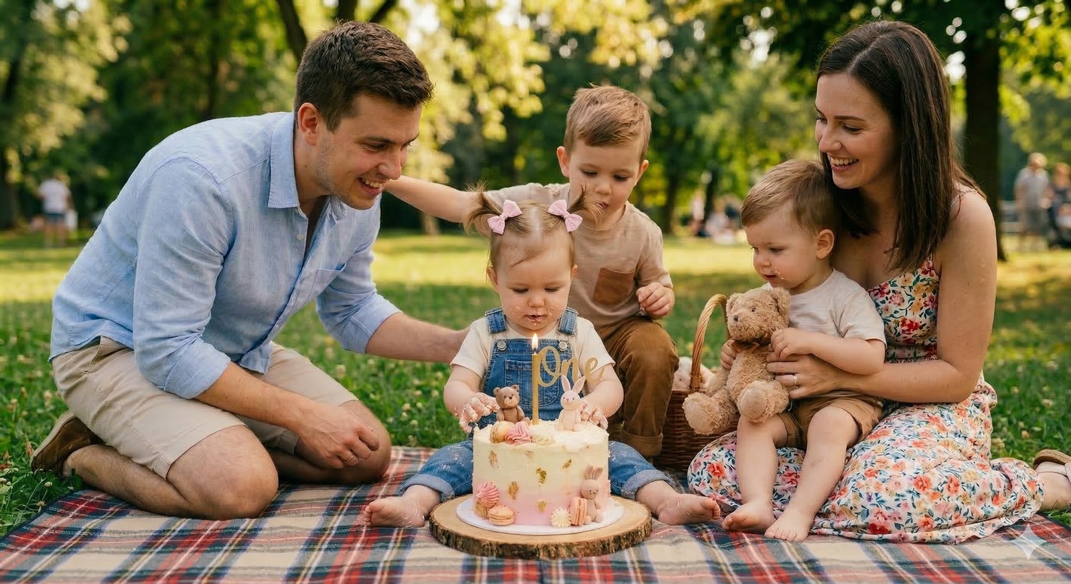Familia celebrando cumpleaños infantil con sesión de fotos lifestyle Meraki
