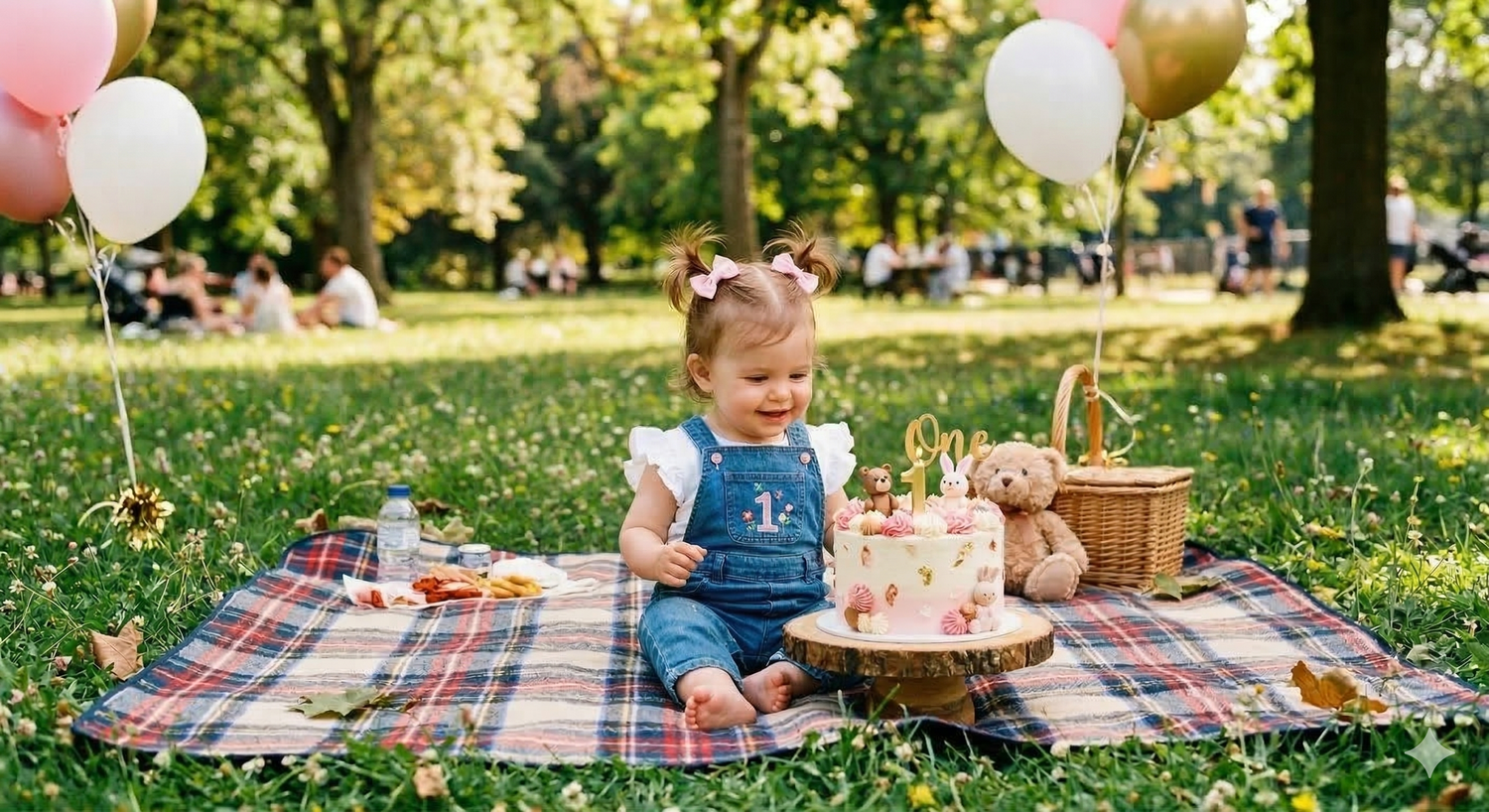 Niño celebrando su primer cumpleaños en la naturaleza Sant Cugat sesión de fotos familiar
