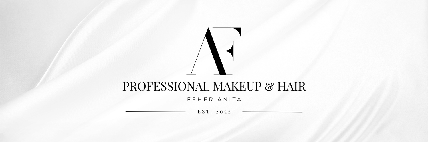 Elegant AF Professional Makeup & Hair logo banner for Fever Anita, established 2021, on a white satin background.