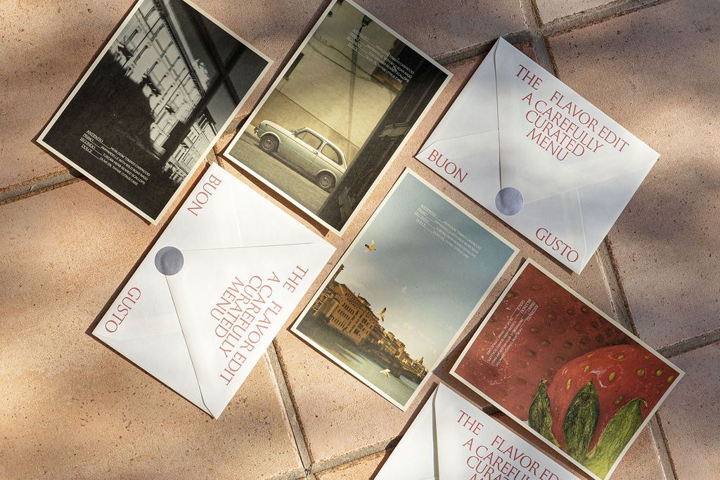 Flat lay showing stationary in Tuscany, Italy.
