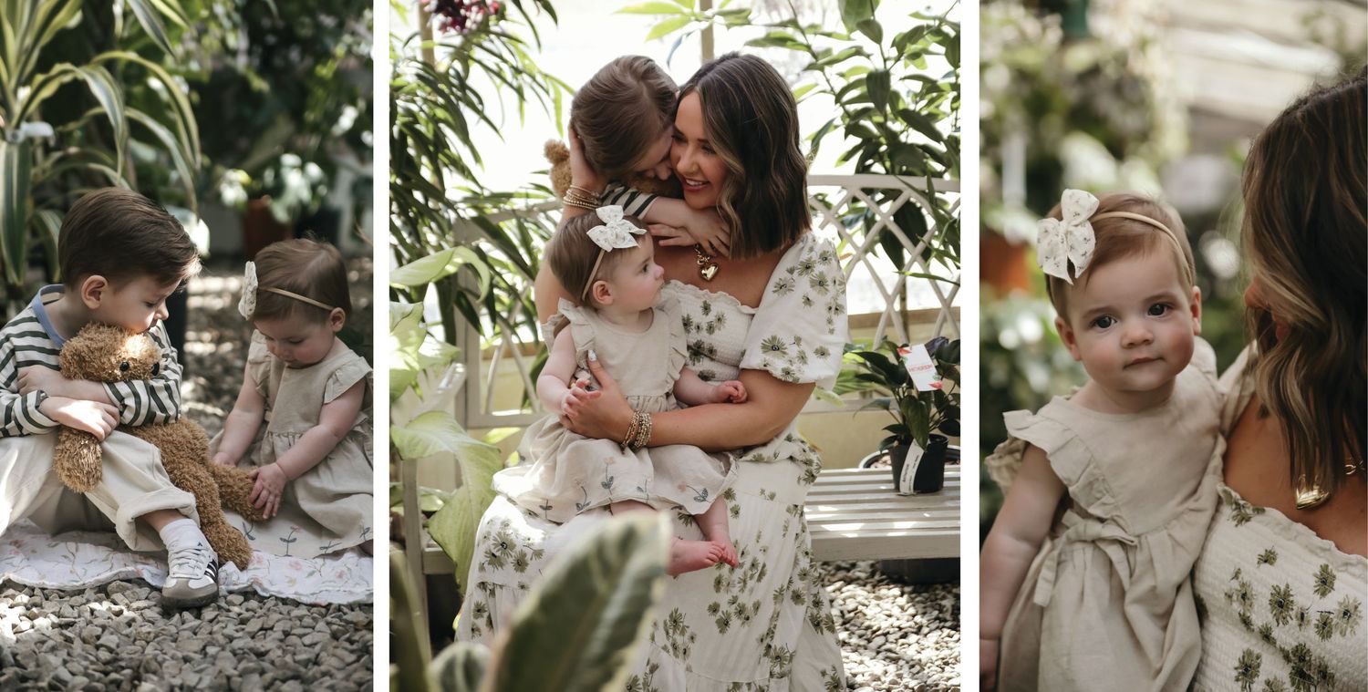 Three tender family moments captured in a triptych showing loving interactions in natural outdoor settings.  Family Photography in Medina Oh
