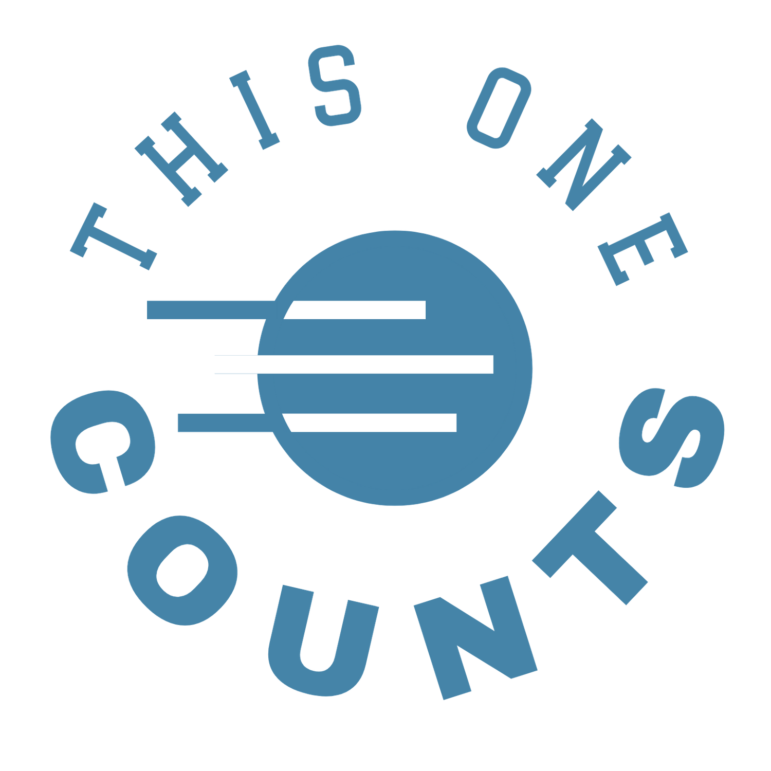 Blue circular logo design with text 'THIS ONE COUNTS' in modern typography.