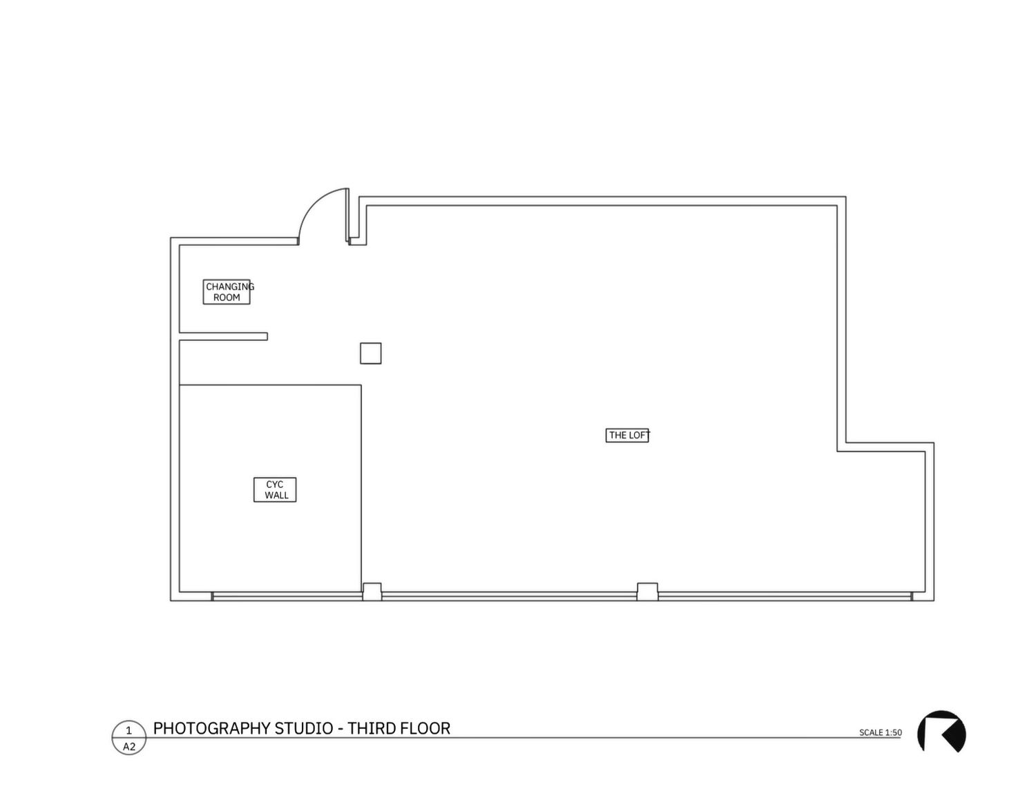 Floor plan rendering shows a partial view of an architectural layout with walls and passageways drawn to scale.