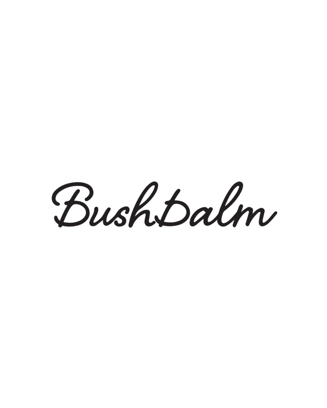 Bushbalm brand logo in elegant cursive black script font on a white background.