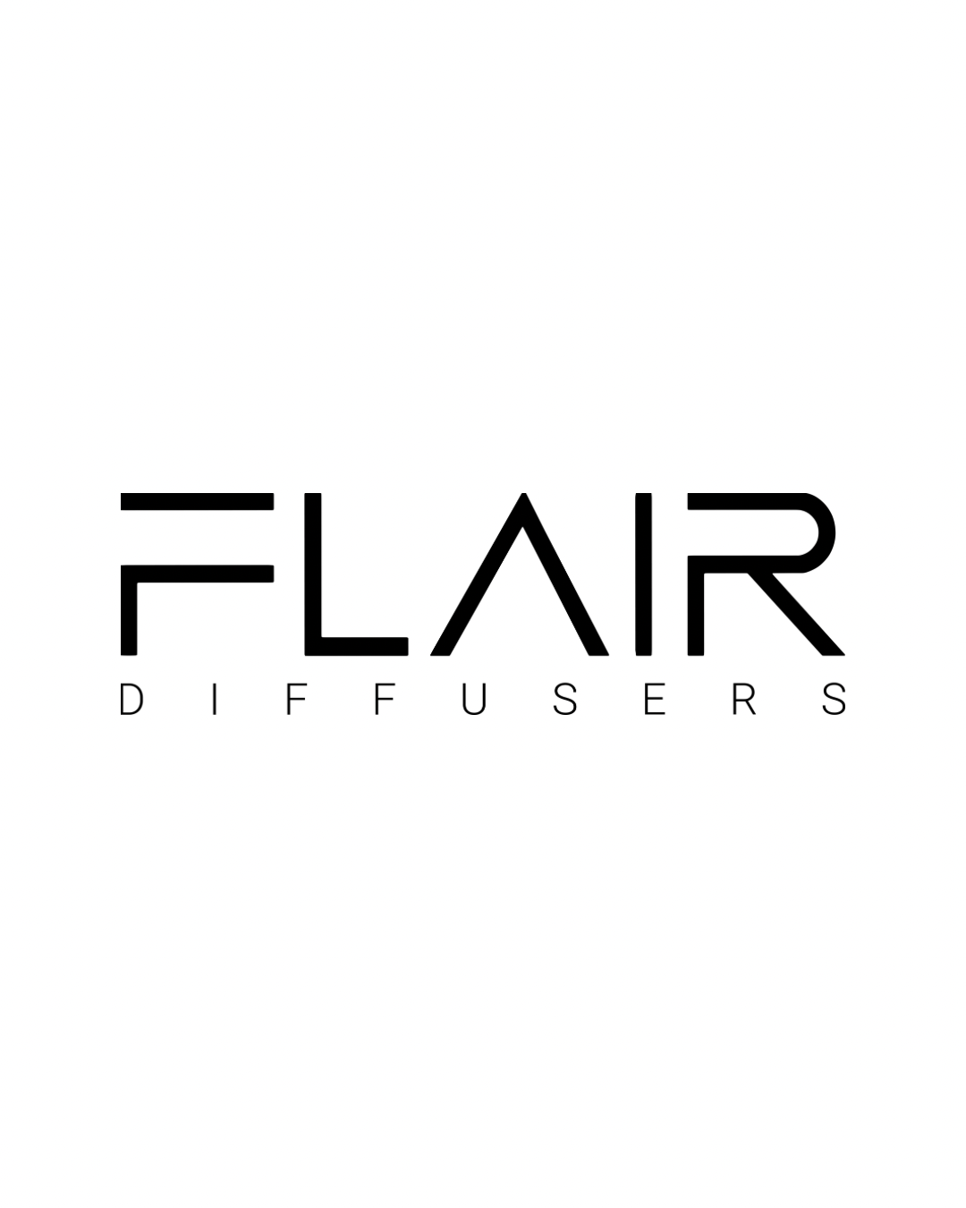 Black and white Flair Diffusers logo featuring bold modern typography on a clean white background.