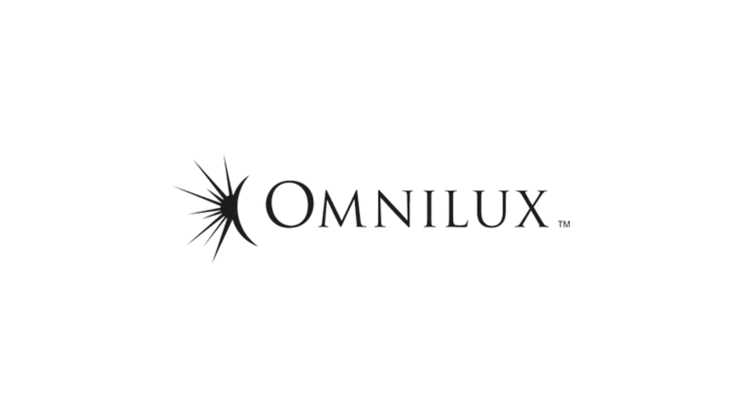 Minimalist black Omnilux logo design with stylized sun rays on a white background.