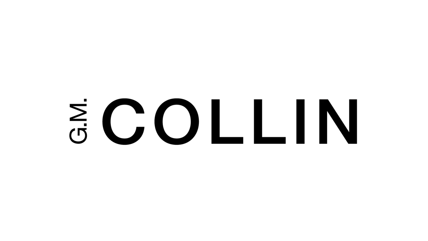 A minimalist black and white text design displaying the word 'COLLIN' with clean typography.
