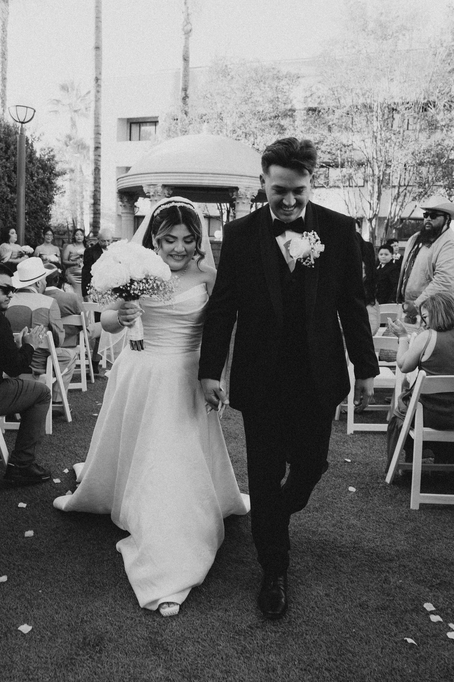 Bride walking down the aisle at DoubleTree wedding in Rosemead, CA