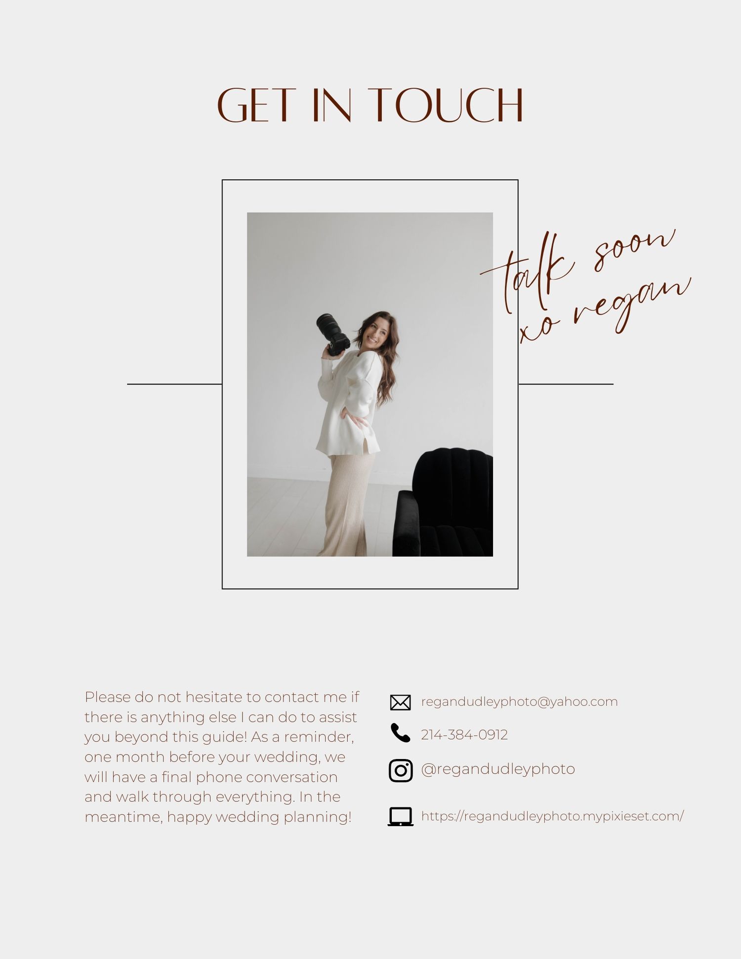 A minimalist website contact page design with 'Get in Touch' text and social media icons in a clean layout.