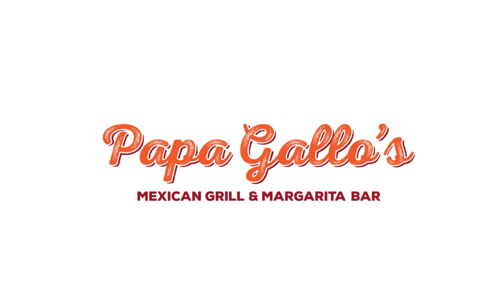 Papa Gallo's Mexican restaurant logo in coral orange text on white background.