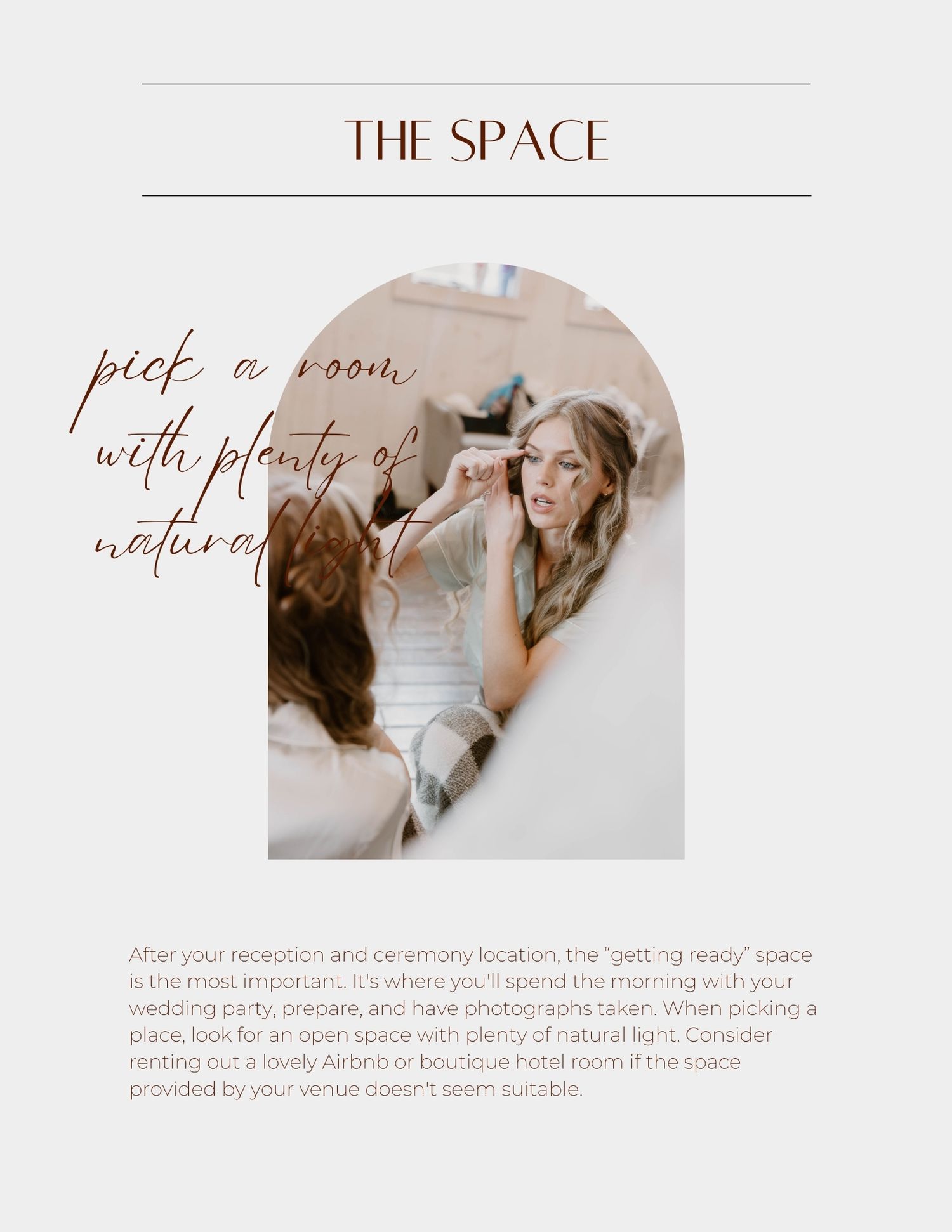A minimalist webpage design showing 'THE SPACE' heading with decorative text and lifestyle photography layouts.