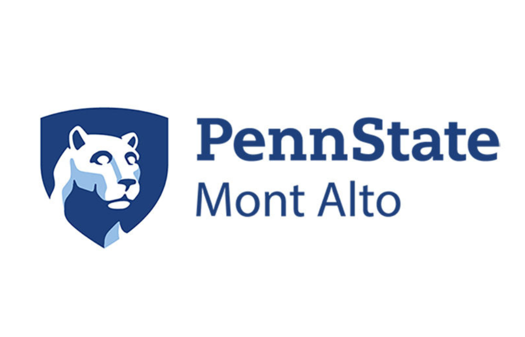 Penn State Mont Alto logo featuring a blue shield with white lion mascot head and text in navy blue.