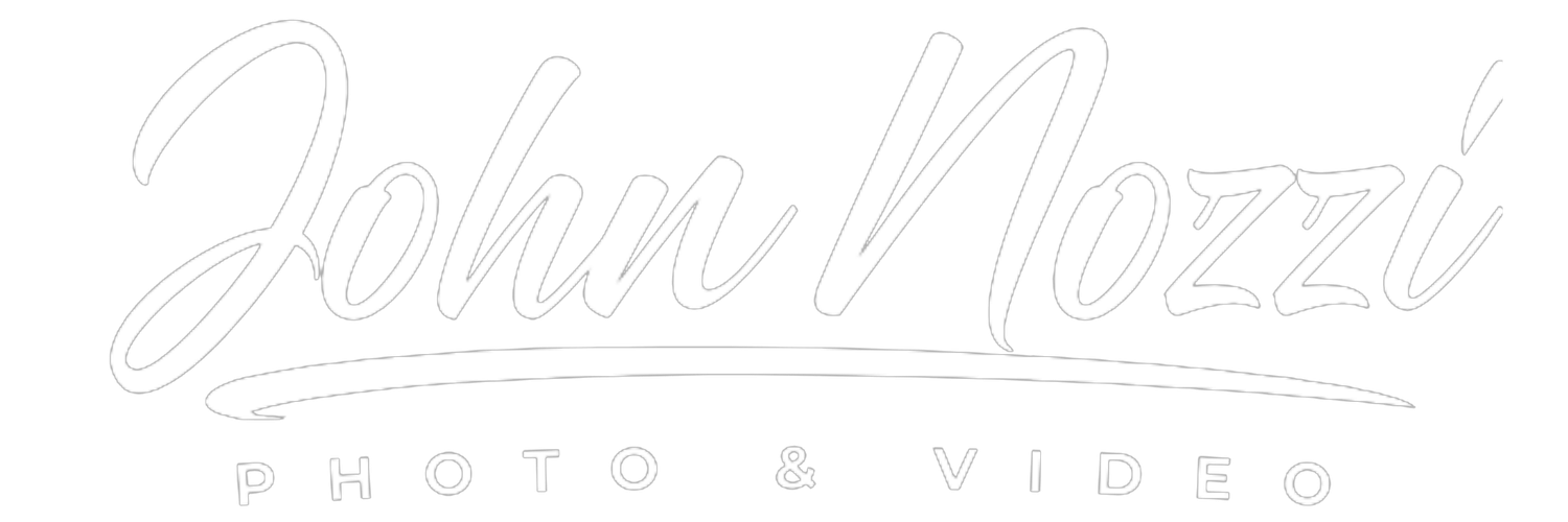 John Nozzi Photo & Video logo in elegant white cursive script on a transparent background.
