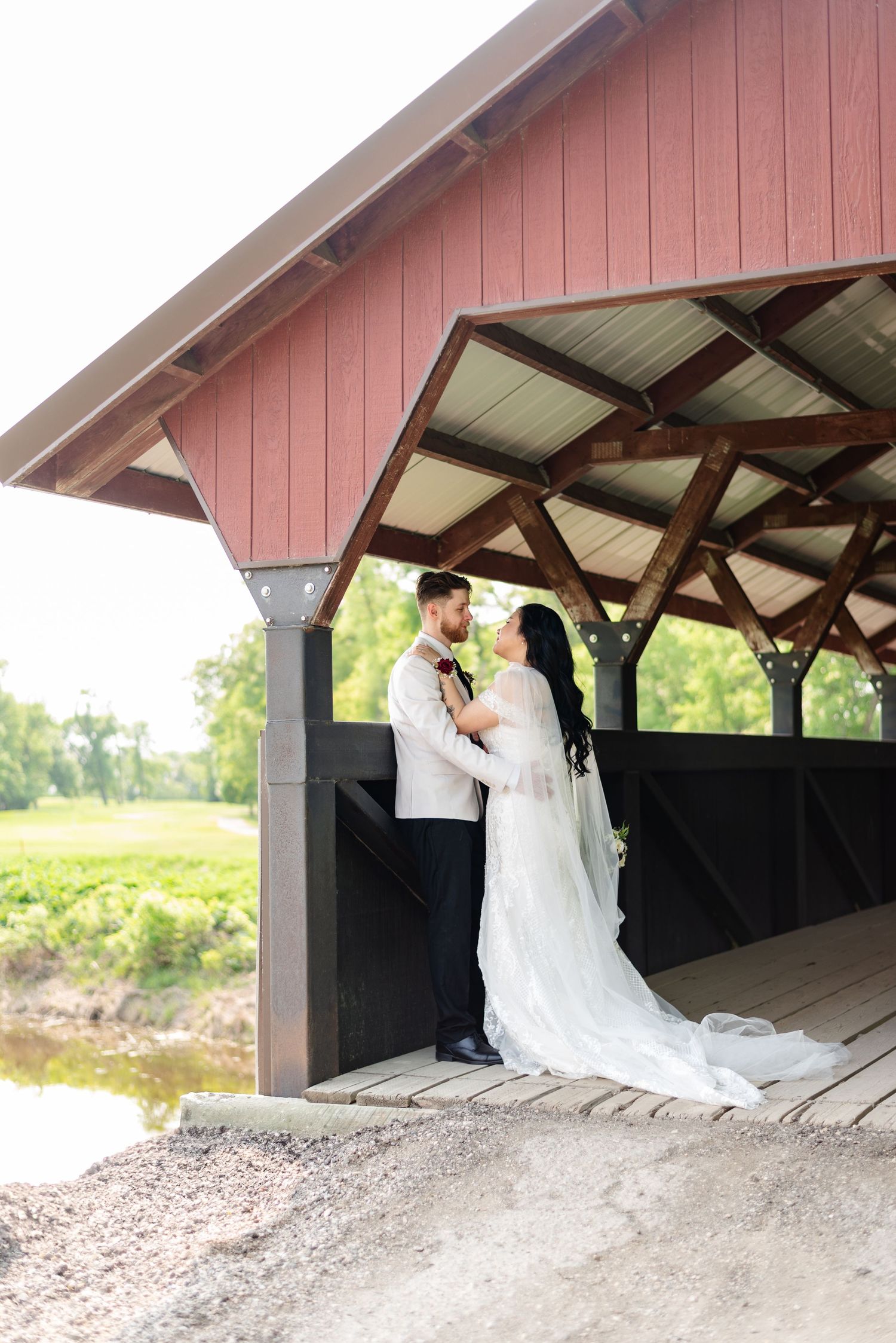 bride and groom kiss