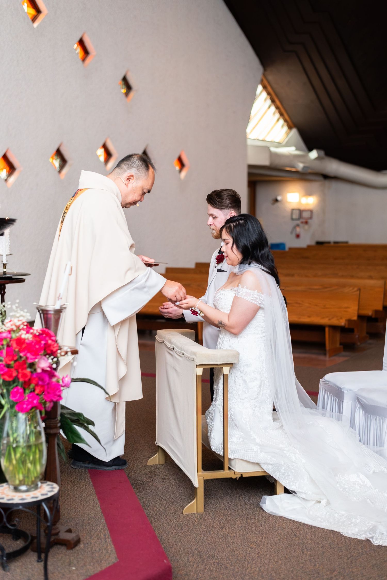 bride and groom during ceremony in church