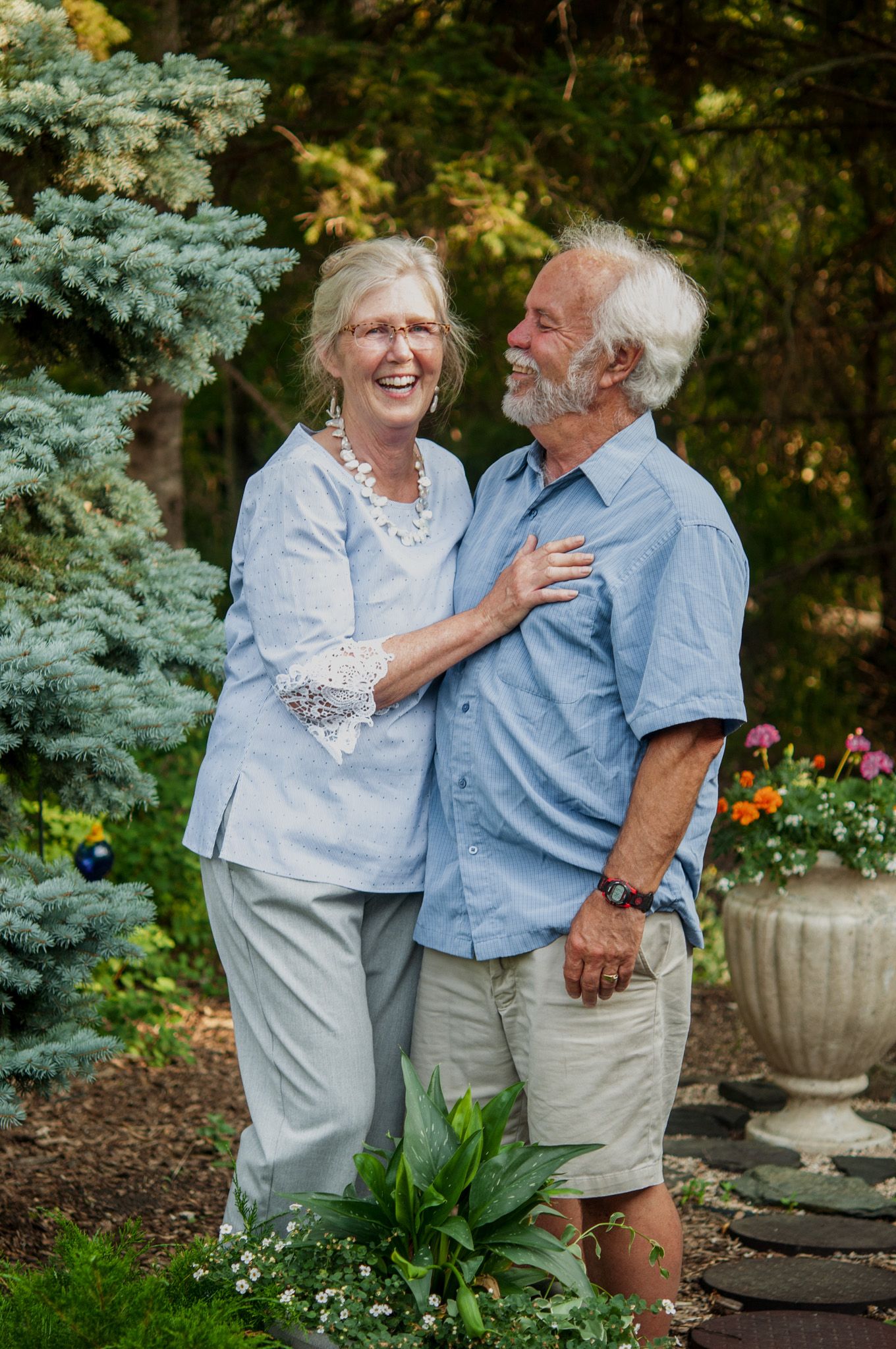 older couple laugh together