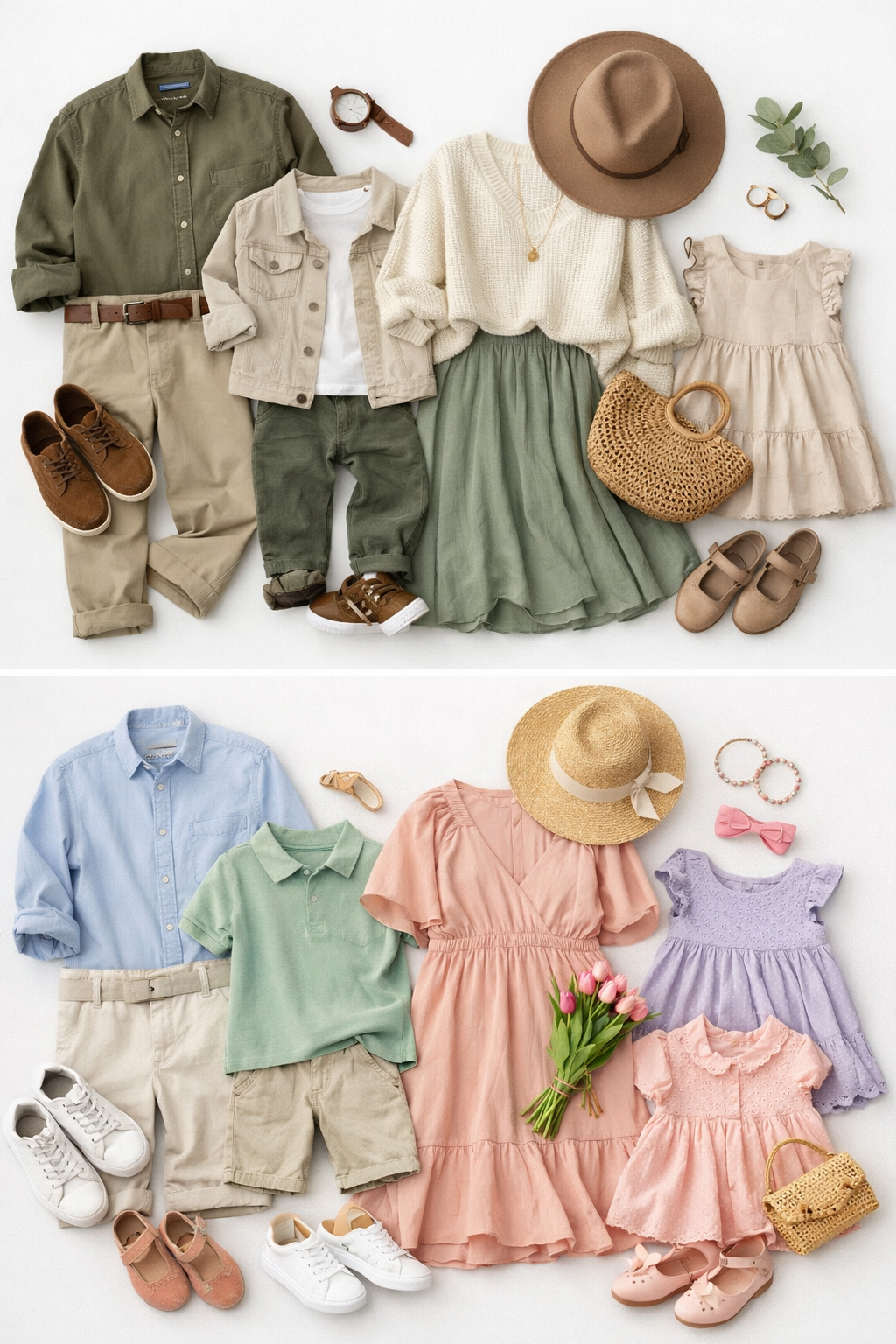 Flat lay of clothing options for mothers day photos