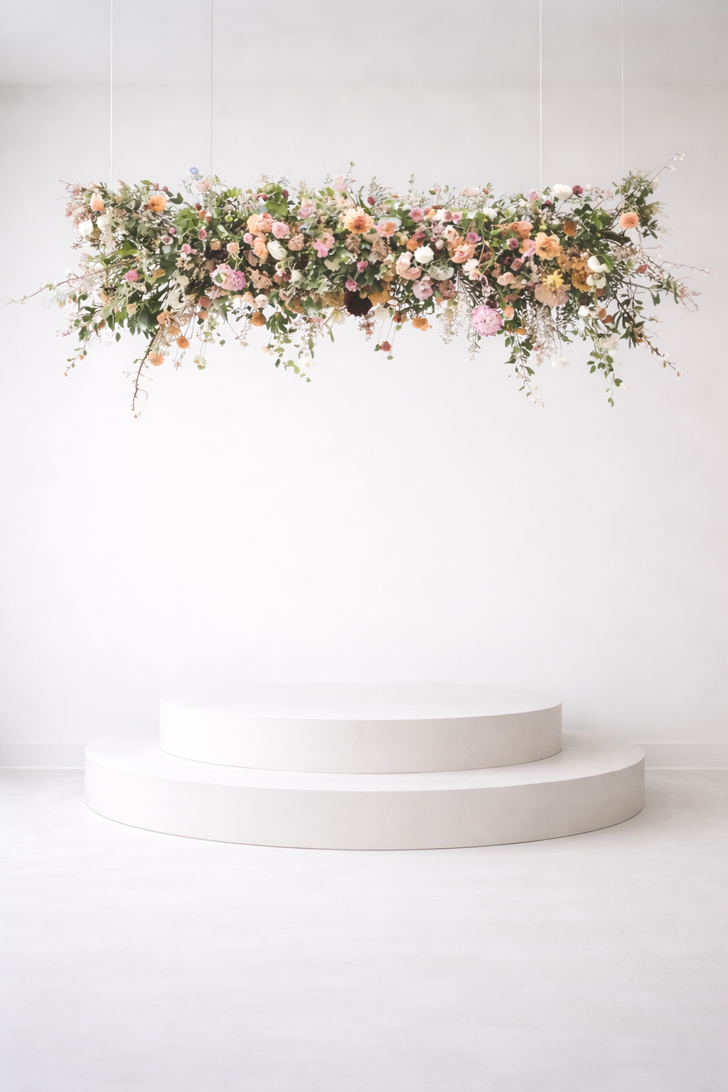 floral hanging instillation over podium steps