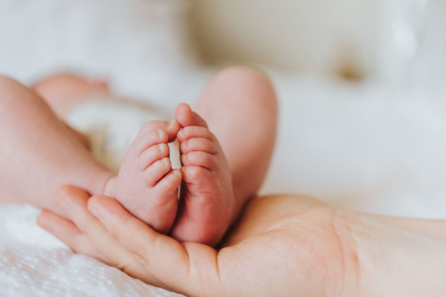 Mom holds babies feet