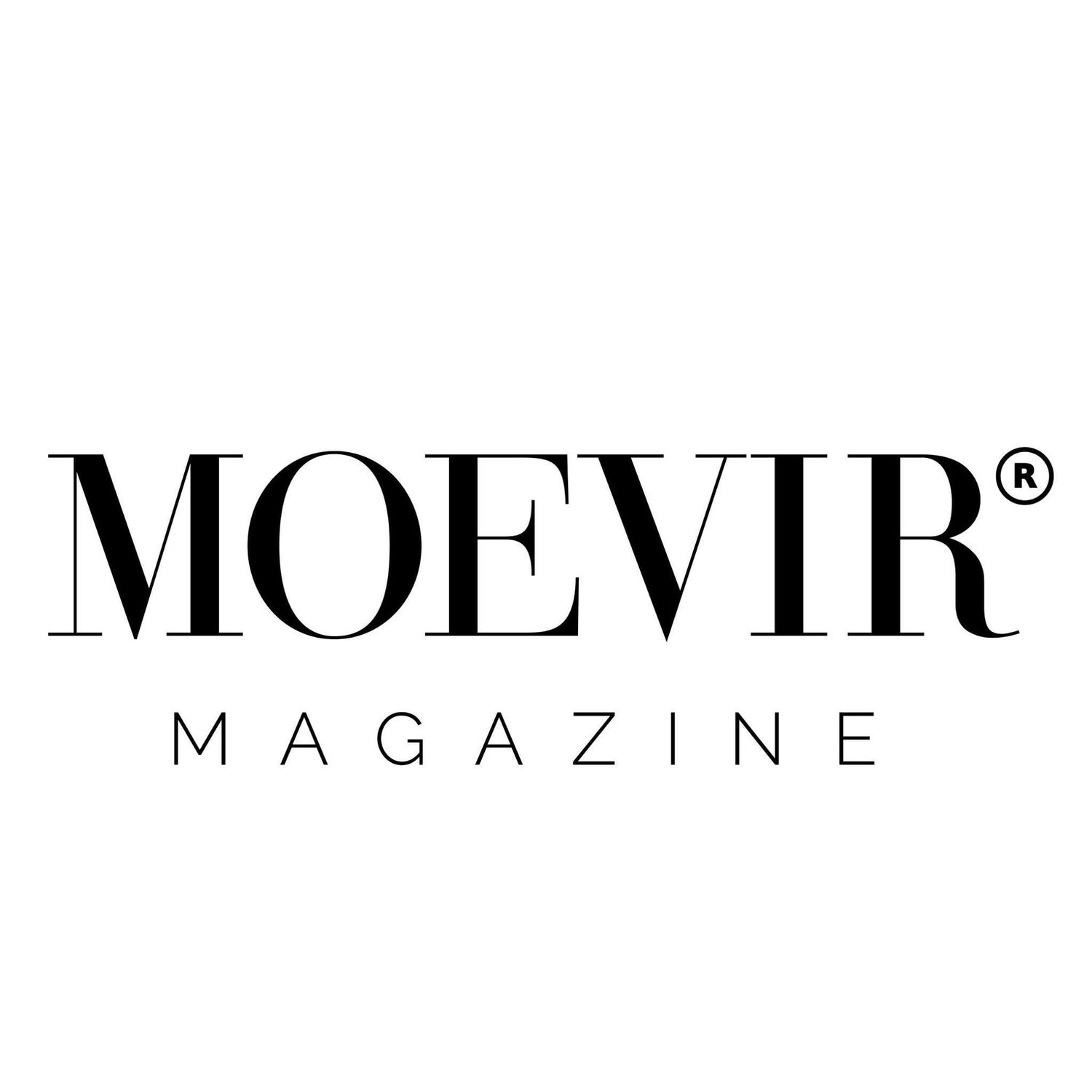 Black and white logo of Moevir Magazine with bold serif typography and registered trademark symbol.